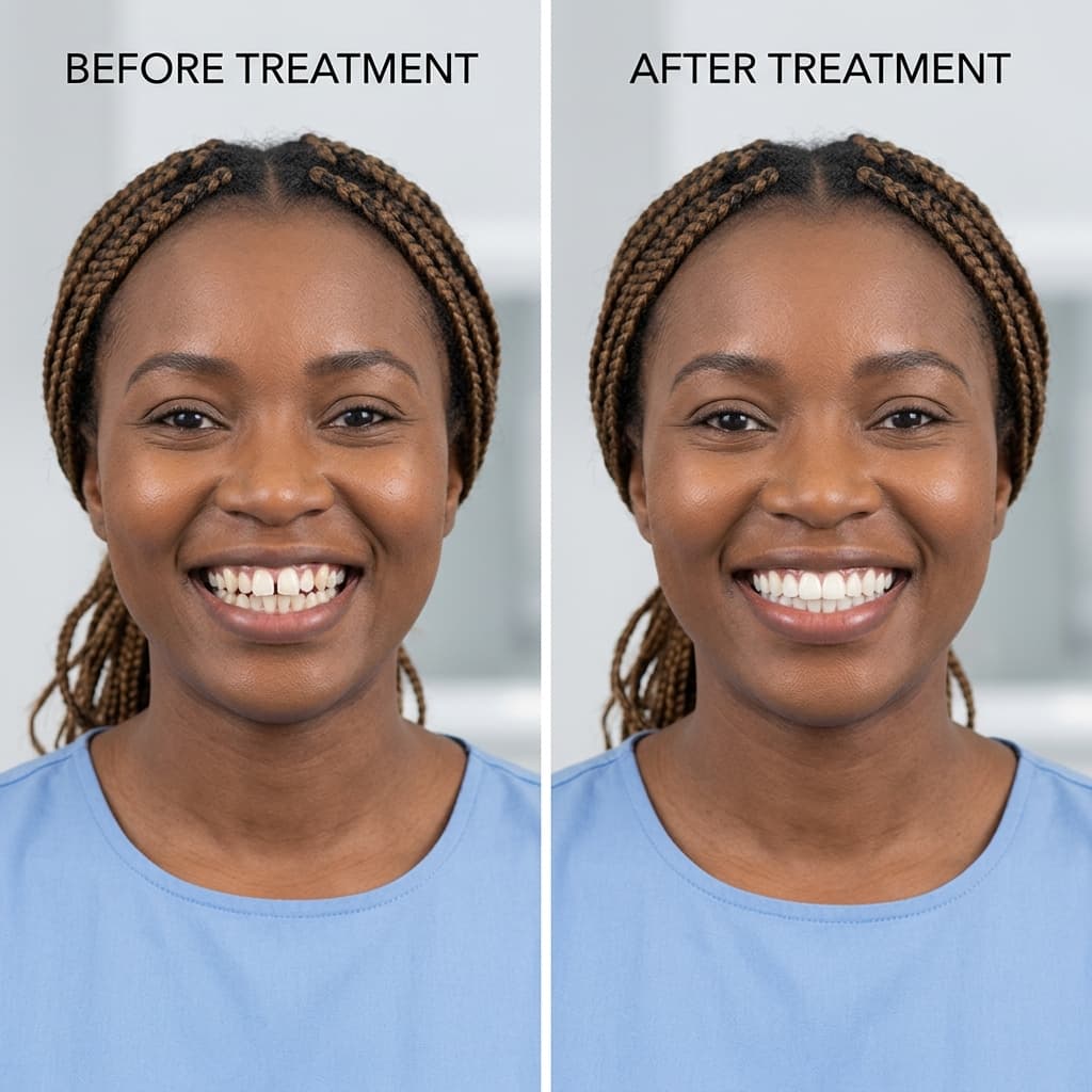 Before and after smile transformation, Precision Invisalign Arch Realignment
