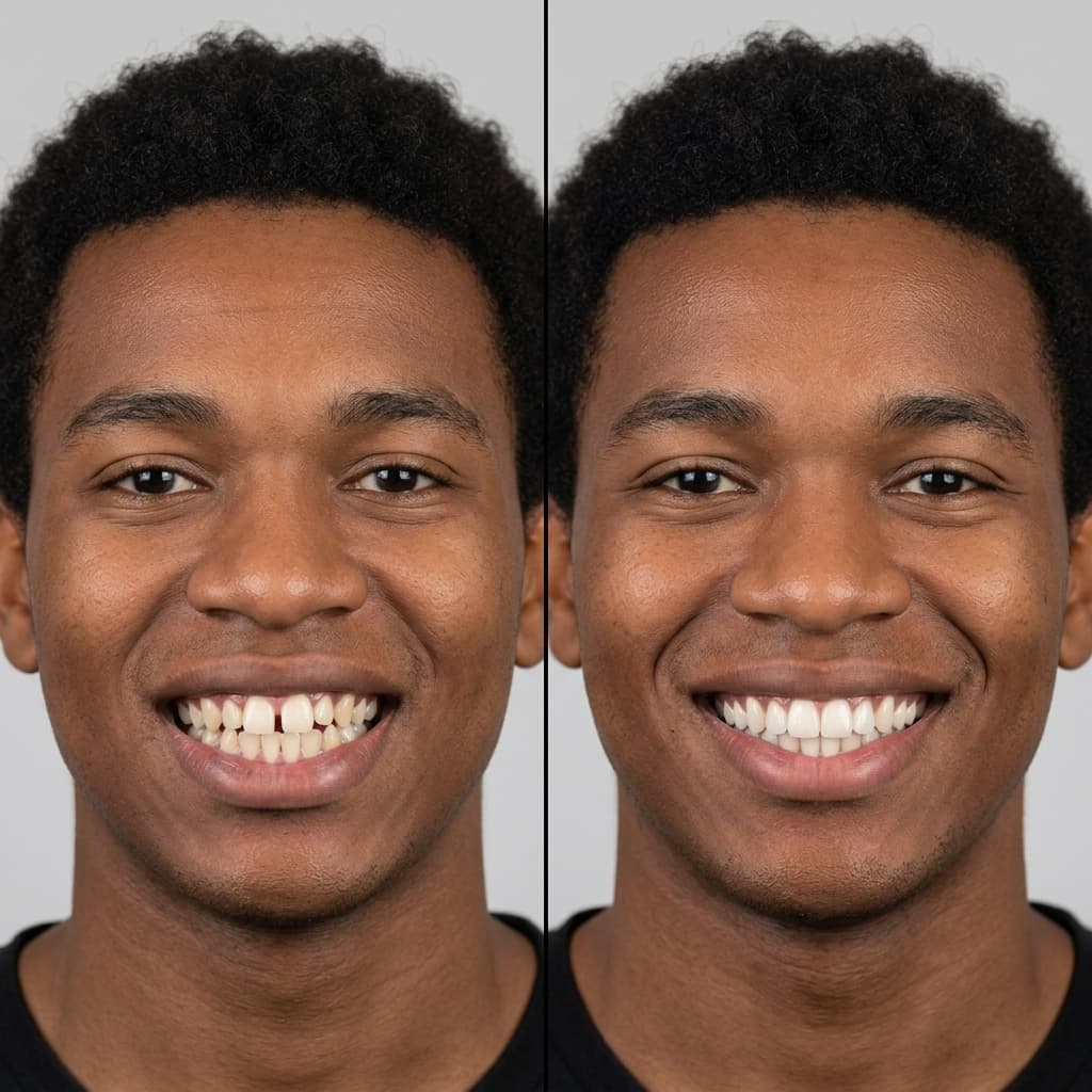Before and after smile transformation, Bite Realignment Metal Braces Case