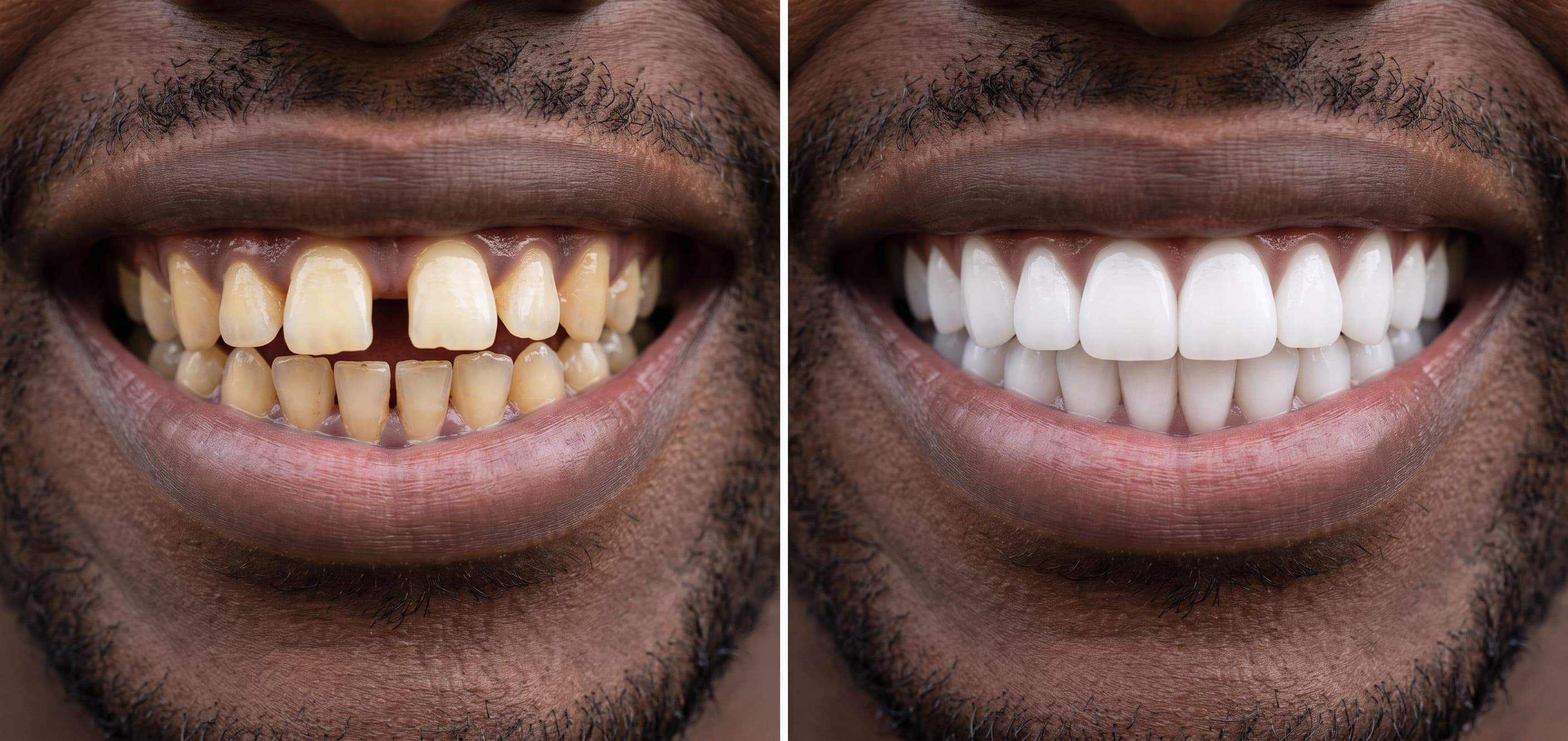 Before and after smile transformation, Full Coverage Ceramic Crown