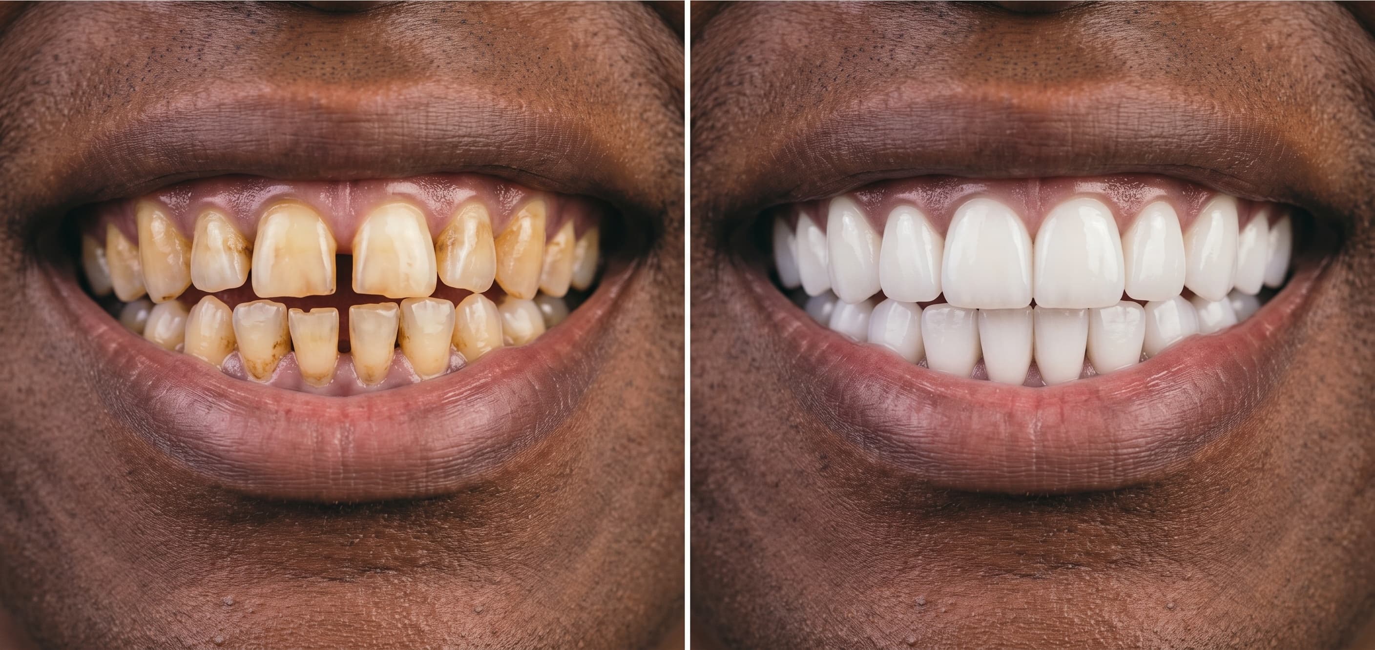 Before and after smile transformation, Full Arch Veneers Makeover
