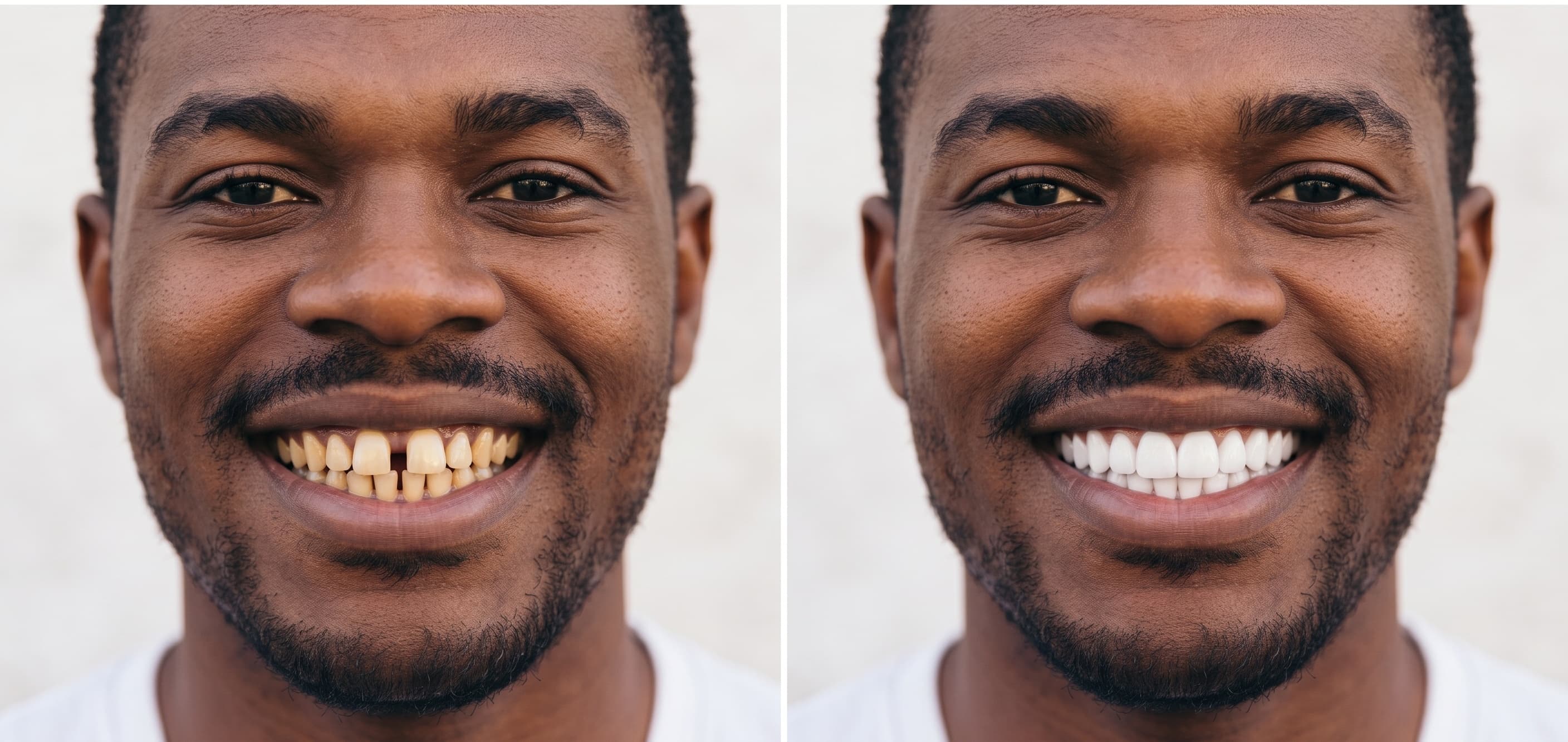 Before and after smile transformation, Natural Composite Veneers