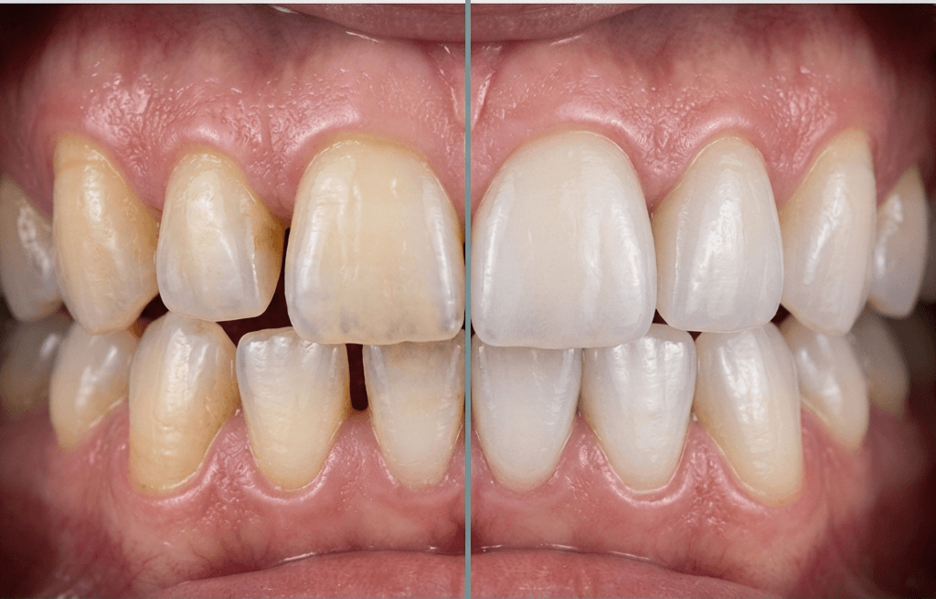 Before and after smile transformation, Ultra-Precision Veneers Alignment