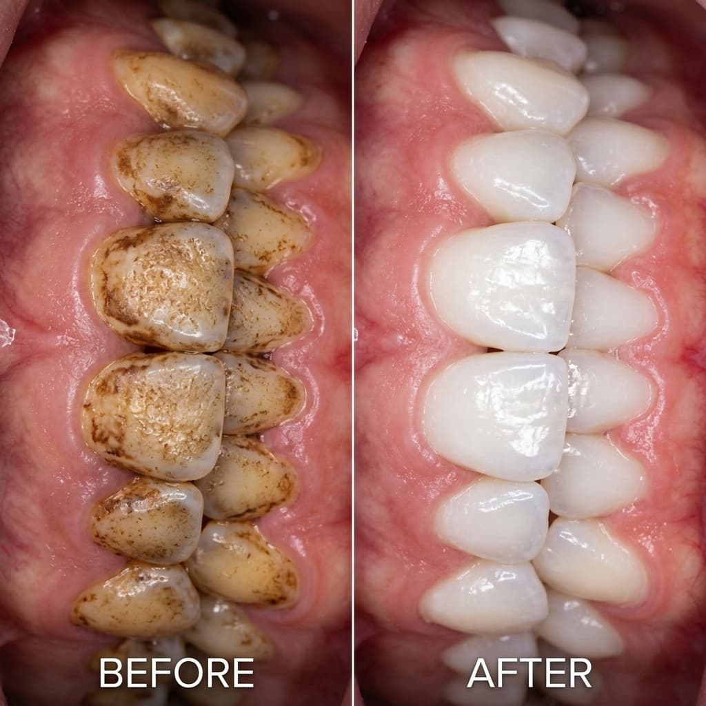 Before and after smile transformation, Deep Stain Removal Laser Whitening